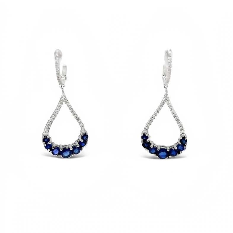 White 14 Karat Dangle Earrings With 14=2.70Tw Round Sapphires And 92=0.47Tw Round Brilliant G VS Diamonds